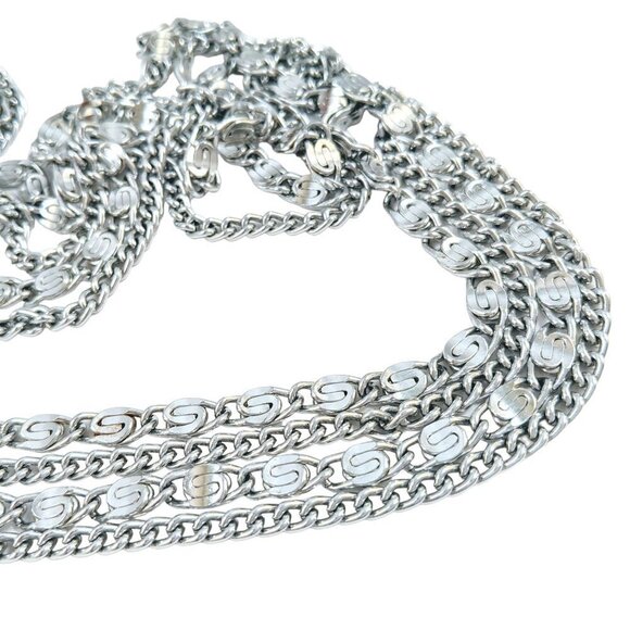 Vintage Silver Tone Multi Strand Scroll & Curb Link Chain Necklace - Picture 4 of 9